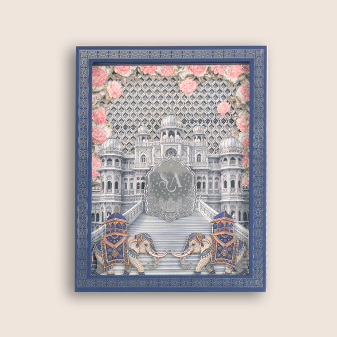 Royal Blue Premium 3D Palace  Booklet Style Wedding Invitation - KNLW202576