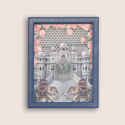 Royal Blue Premium 3D Palace  Booklet Style Wedding Invitation - KNLW202576