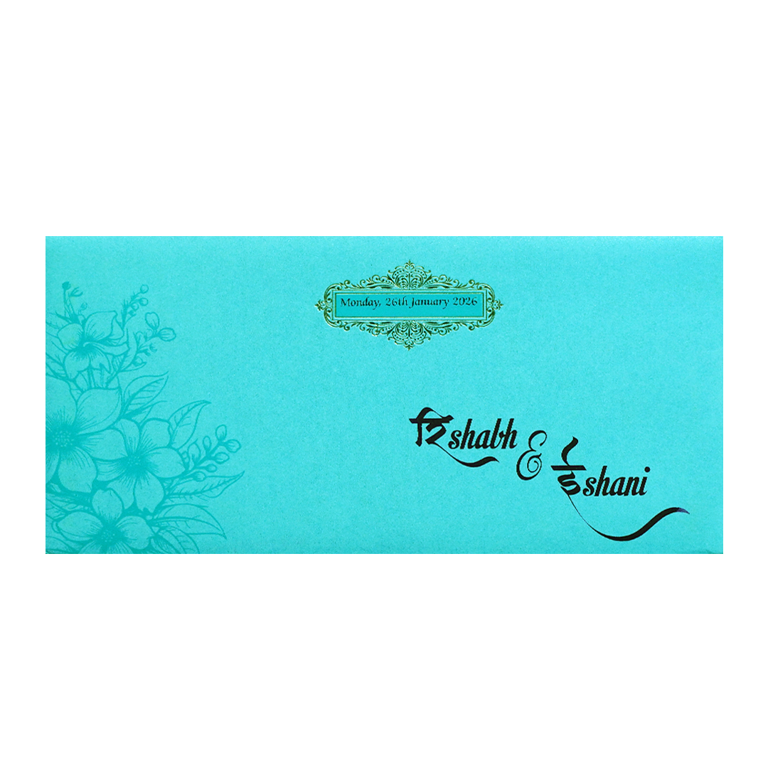 Blue Embossed Floral Wedding Invitation Card-KPR06320
