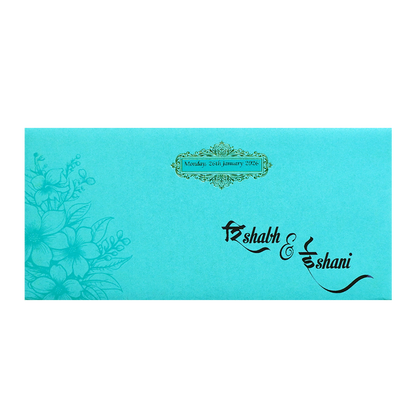 Blue Embossed Floral Wedding Invitation Card-KPR06320