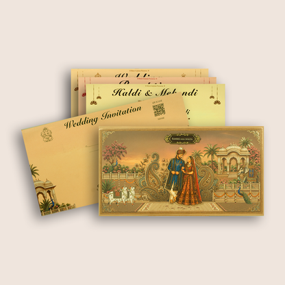 Beige Bride Groom Padded Wedding Invitation Card - KSH27100