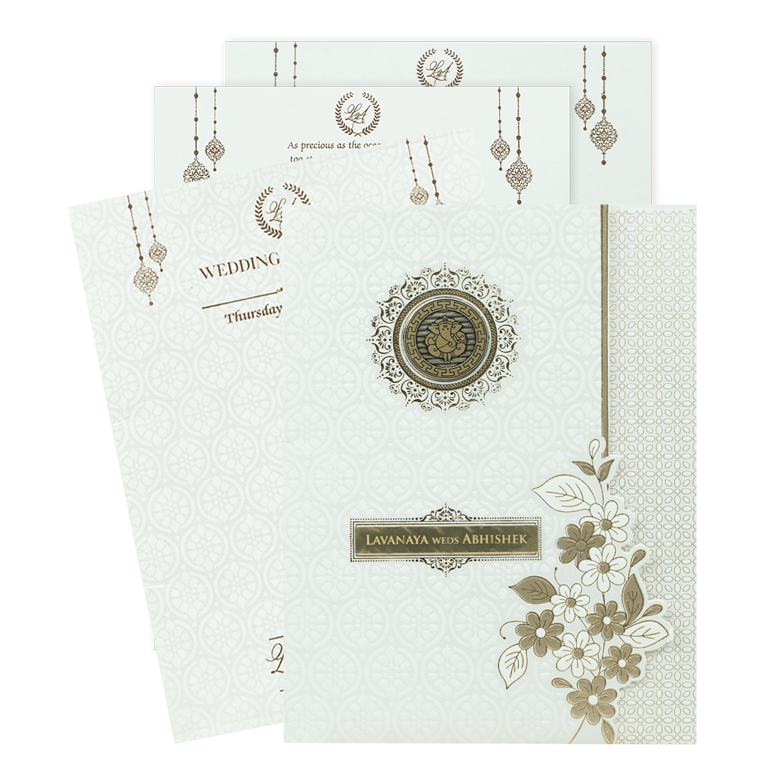 White Embossed Monogram Floral Wedding Card-KRE26940