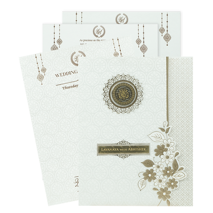 White Embossed Monogram Floral Wedding Card-KRE26940