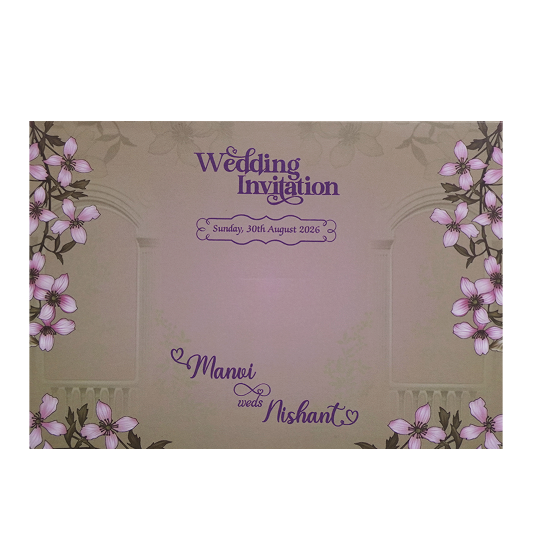 Brown Padded Embossed Floral Wedding Card - KVN07350