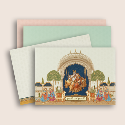 White Lord Radha Krishna Padded invitation card - KAA06160