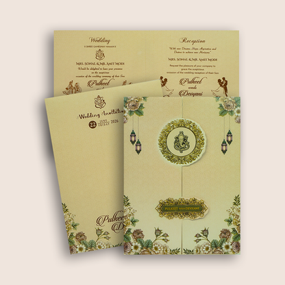 Cream Floral Door Style Wedding Invitation Card - KJTS1842
