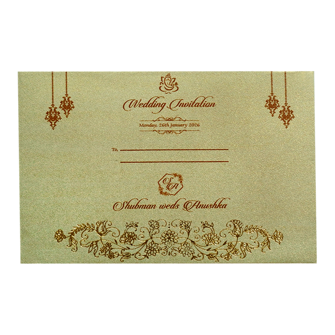Gold Padded Embossed Floral Wedding Invitation Card-KRB08320