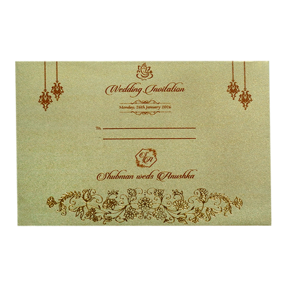 Gold Padded Embossed Floral Wedding Invitation Card-KRB08320