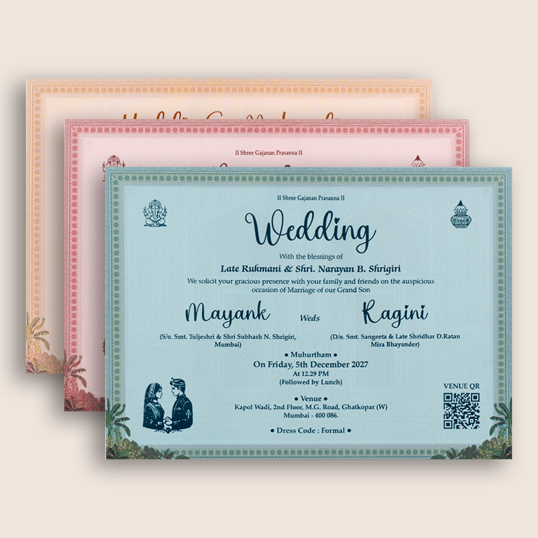 Grey Padded Palace Door Style Invitation Card - KSH72950
