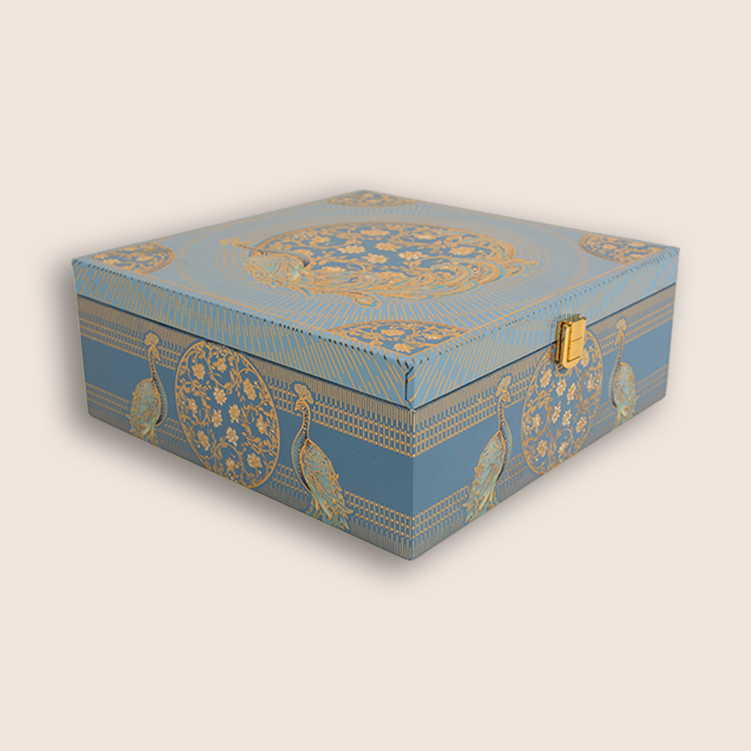 Blue Floral Peacock Luxury Sweet Jar Box - KBX27014