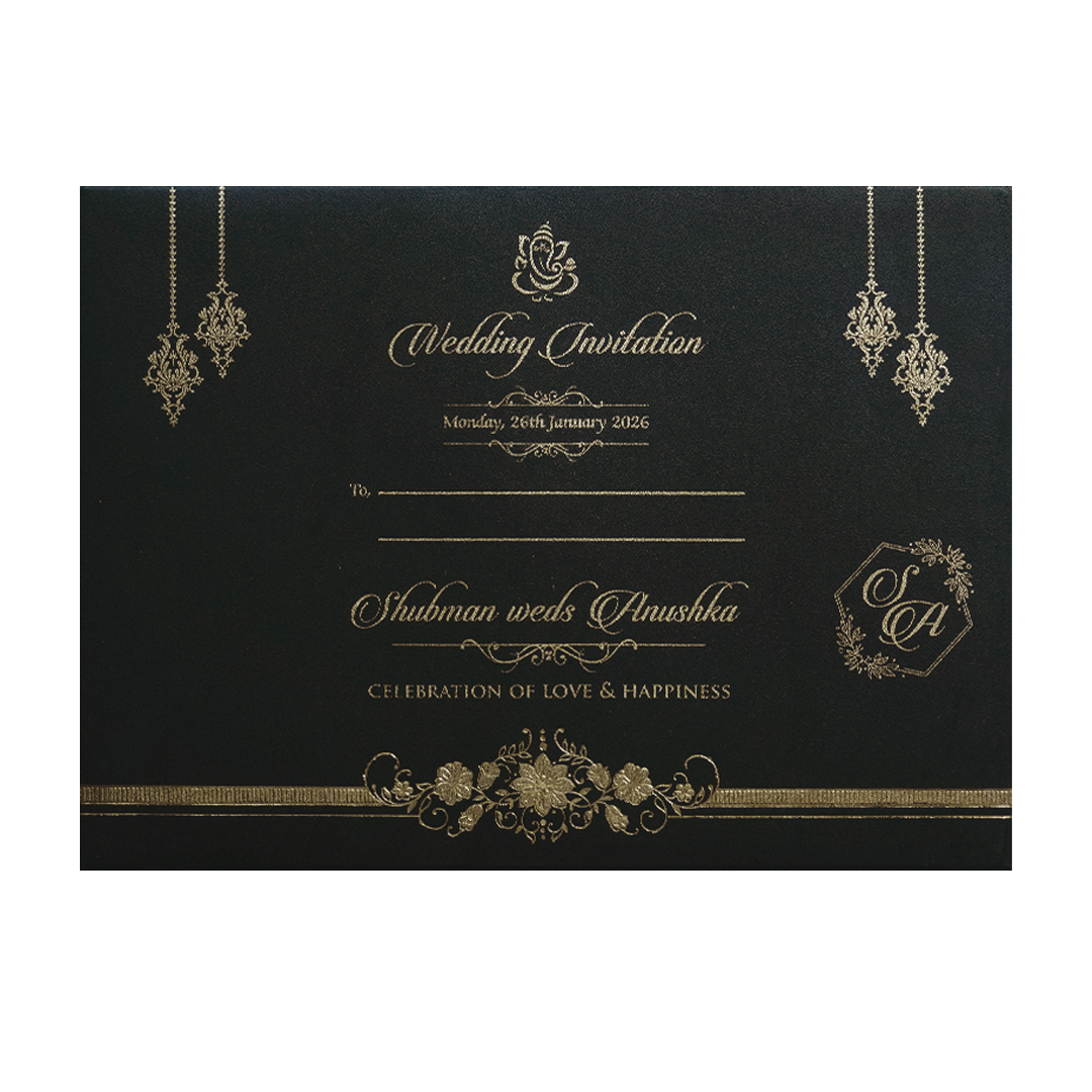 Luxurious Black Gold Foil Padded Wedding Card-KRB09682