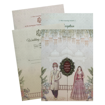 Cream Royal Bride Groom Wedding Card-KJTS3690