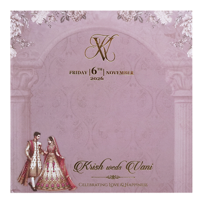 Purple  Floral padded Pillar Wedding Card -KVN07530