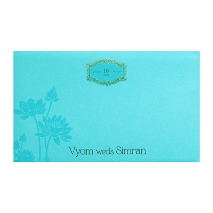 Blue Gold Embossed Lotus Wedding Invitation Card-KPR06340