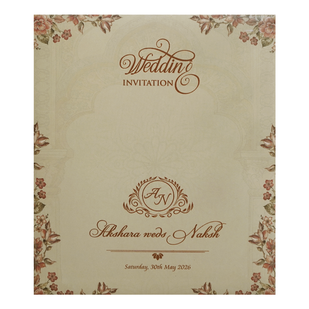 Cream Floral Arch Door Wedding Invitation Card - KVN07590