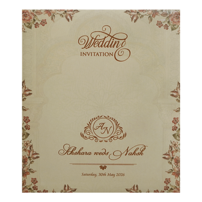 Cream Floral Arch Door Wedding Invitation Card - KVN07590