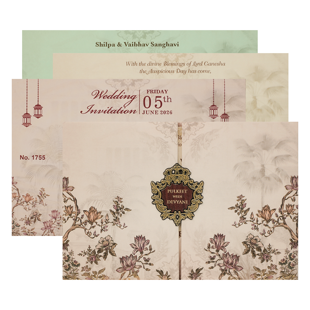  Check out Cream Floral Padded Wedding Card at best price. ✅WhatsApp Support ✅Express Delivery.|King of cards.