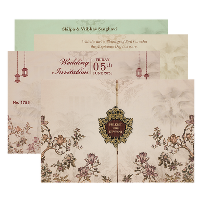  Check out Cream Floral Padded Wedding Card at best price. ✅WhatsApp Support ✅Express Delivery.|King of cards.