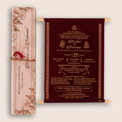 Pale Pink Floral Scroll Box Invitation Card - KJTS1909