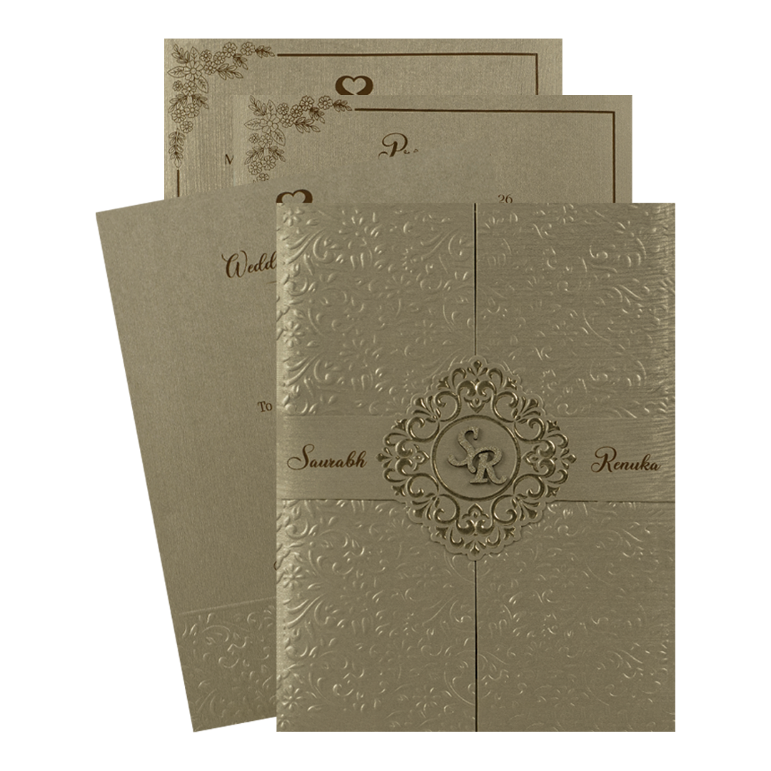 Gold Textured Floral Wedding Card-KSI64720