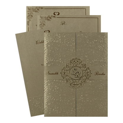 Gold Textured Floral Wedding Card-KSI64720