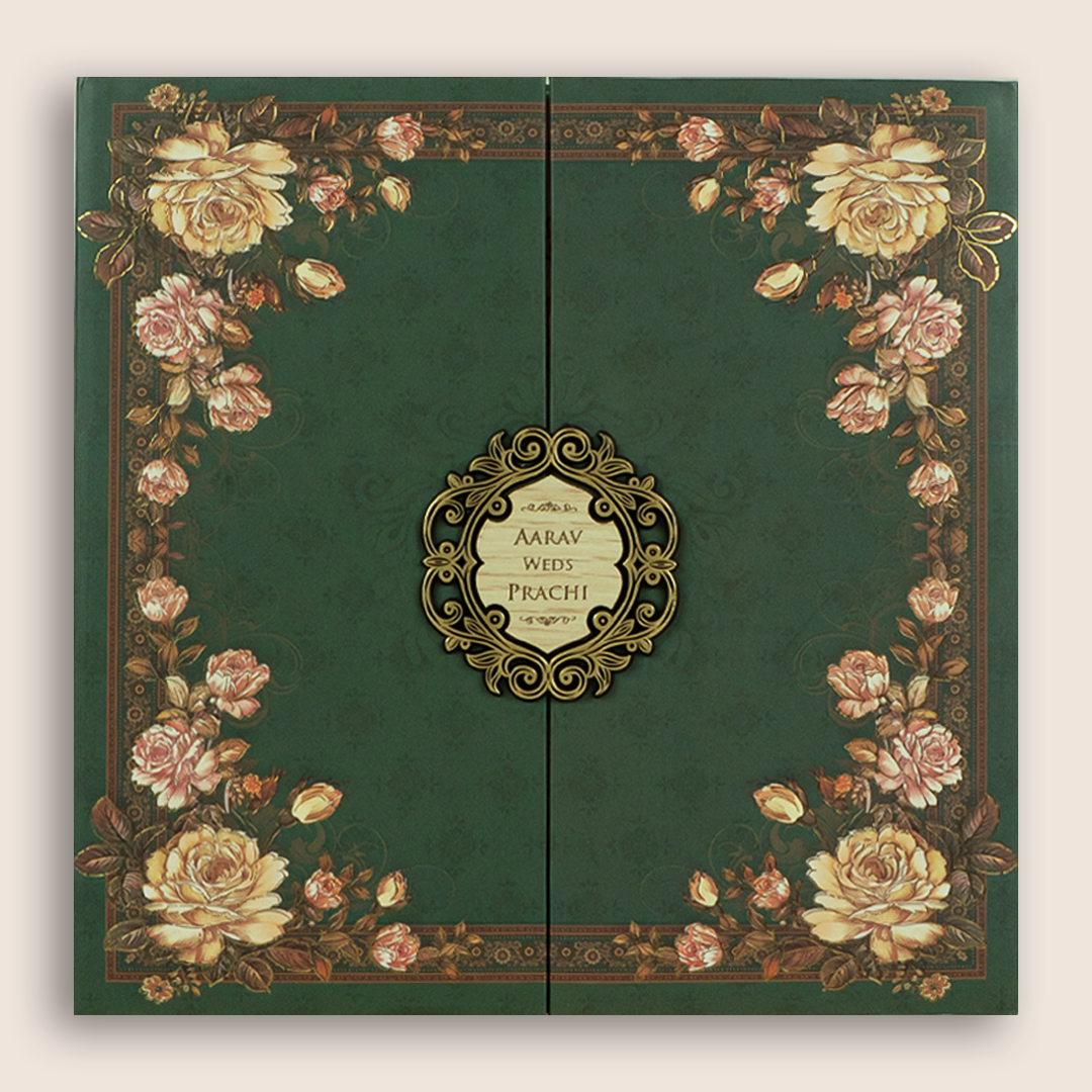 Green Floral Door Style Padded Marriage Card - KSH72780