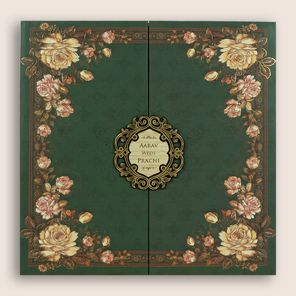 Green Floral Door Style Padded Marriage Card - KSH72780