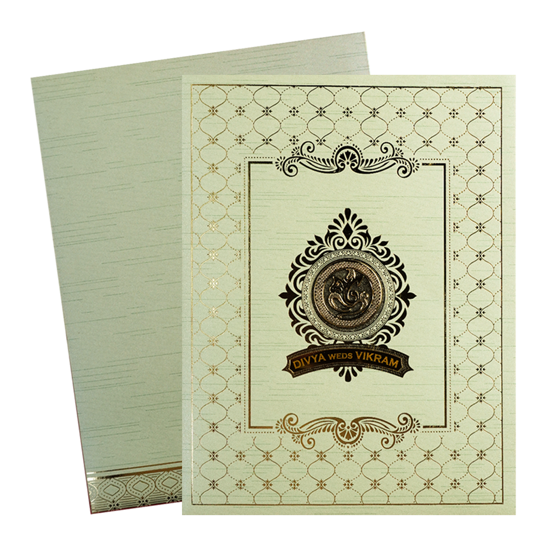 Mint Green Ganesha Lattice Wedding Card-KNKR5033N
