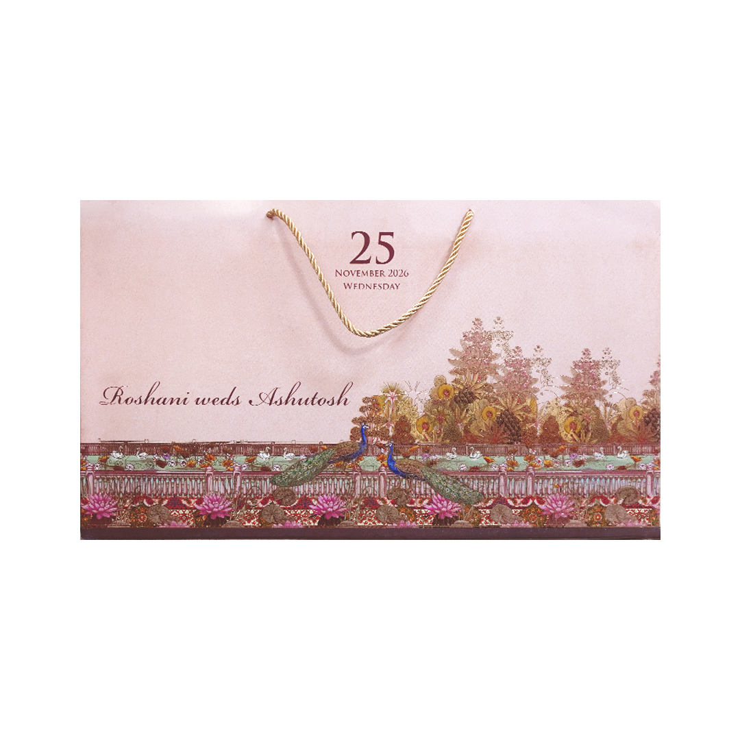 Pastel Pink Ganesh Peacock Wedding Invitation Card-KPR24630