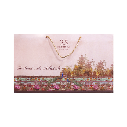 Pastel Pink Ganesh Peacock Wedding Invitation Card-KPR24630