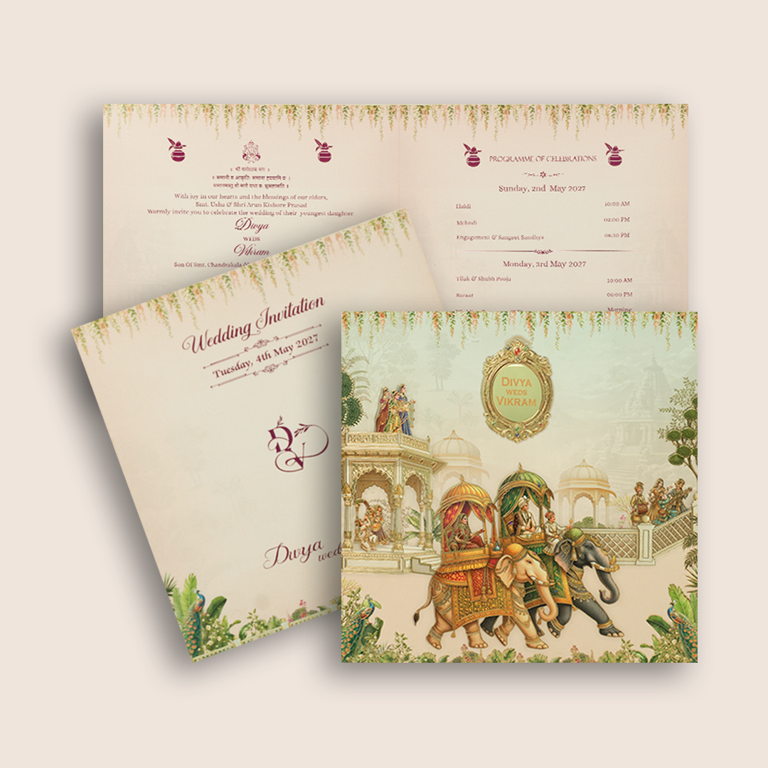 Pastel Pink Royal Baraat Wedding Invitation Card - KNSR8812B