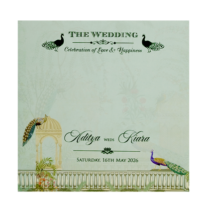 Pastel Green Peacock Dome Wedding Card-KFR15200