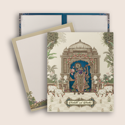 Cream Lord Shrinathji Premium Wedding Card - KAA05240