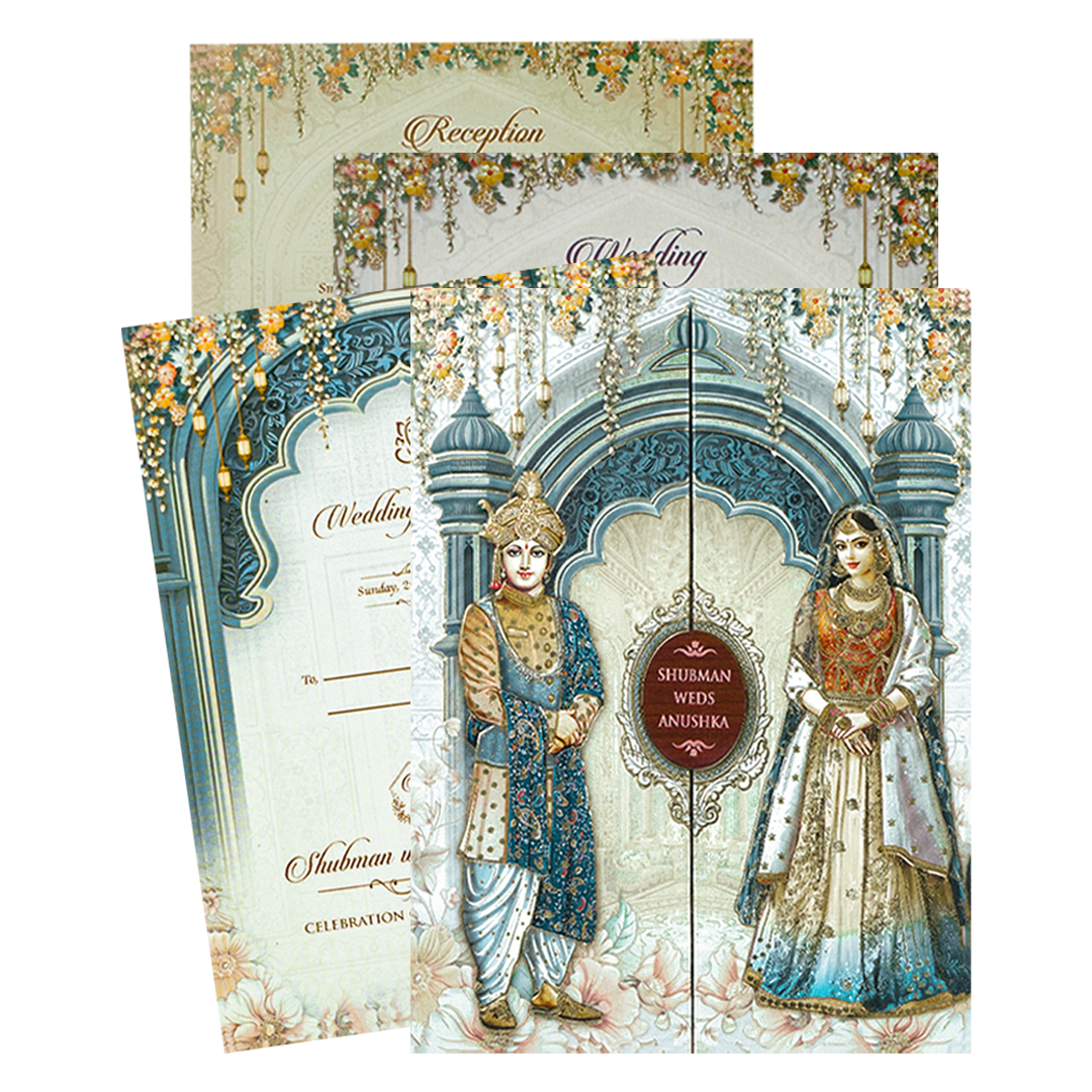Royal Bride Groom Theme Padded Wedding Card-KRB09220