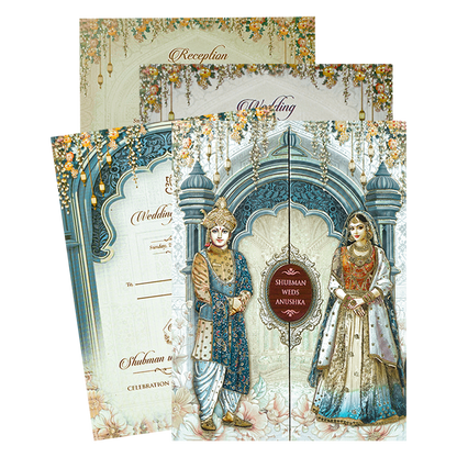 Royal Bride Groom Theme Padded Wedding Card-KRB09220