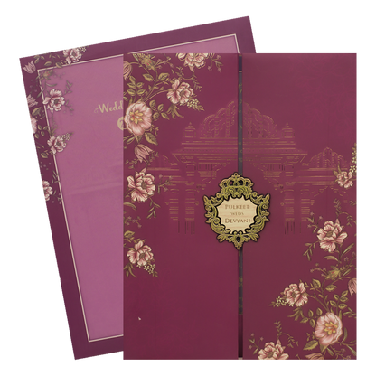 Pink Floral Palace Padded Wedding Card-KJTS1734