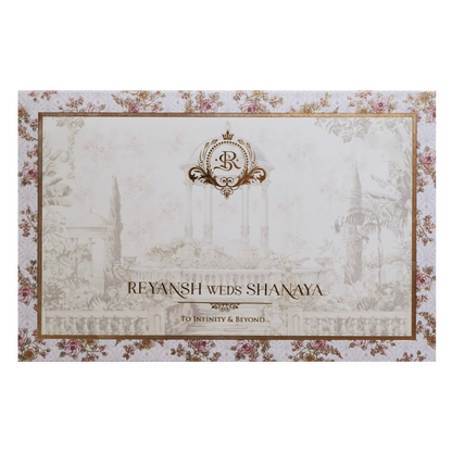 Grey Floral Palace Umbrella Couple Boxed Wedding Card - KVN07680