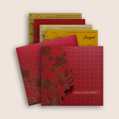Red Floral Door Style Wedding Card - KPR06230