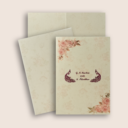 Cream Rose Floral Wedding Card - KNCM4041