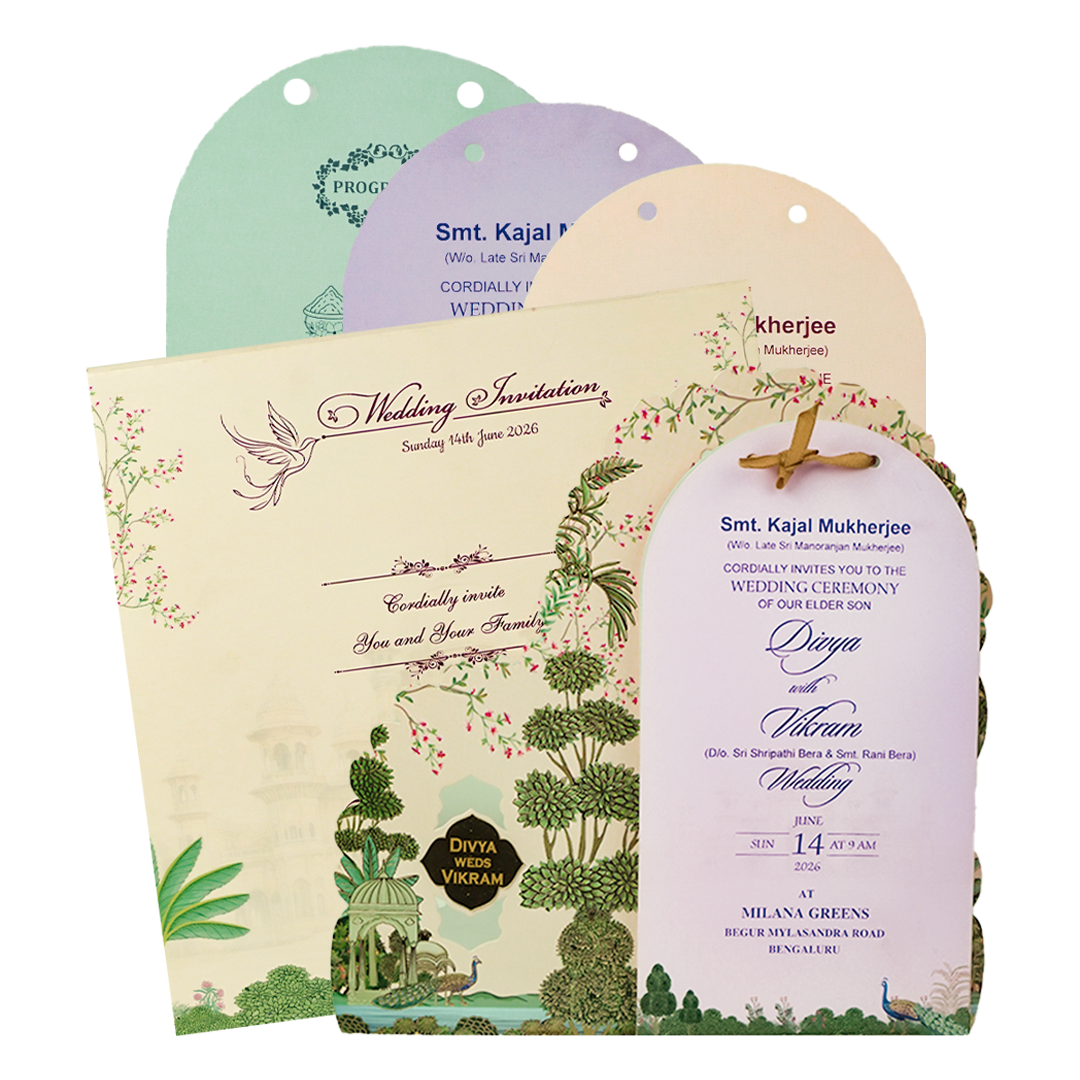 Pink Laser-Cut Floral Peacock Wedding Card - KNBS3402