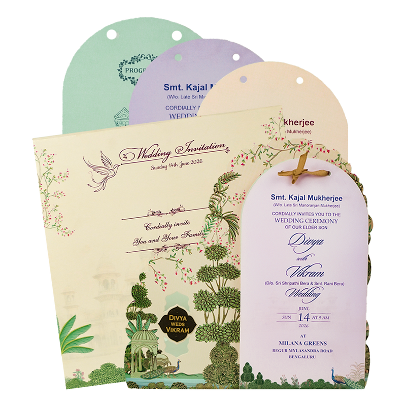 Pink Laser-Cut Floral Peacock Wedding Card - KNBS3402