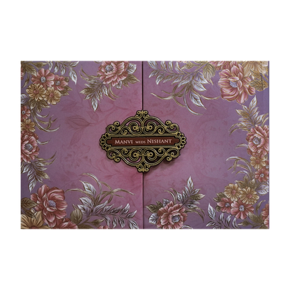 Metallic Purple Padded Floral Wedding Card - KVN07320