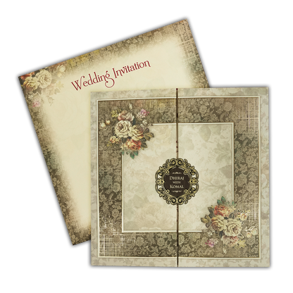 Cream Floral Padded Wedding Card-KSH72670