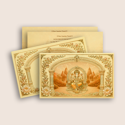 Beige Lord Ganesha Wedding Invitation Card - KPR07010
