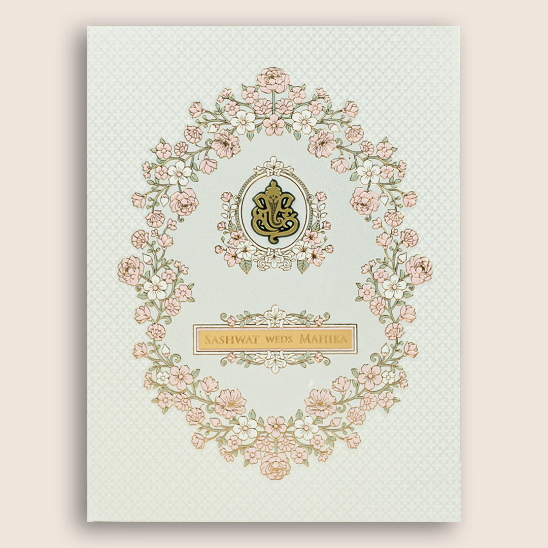 White Embossed Floral Padded Marriage Card - KRE29130