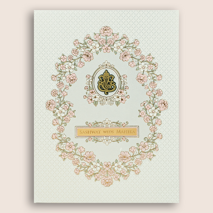 White Embossed Floral Padded Marriage Card - KRE29130