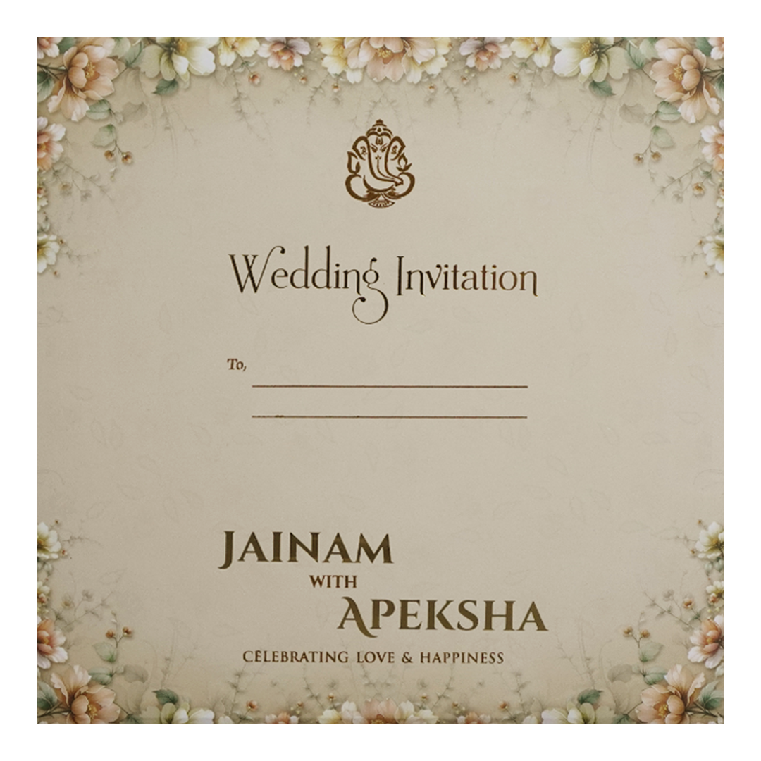 Cream Floral Padded Wedding Card - KSH72730