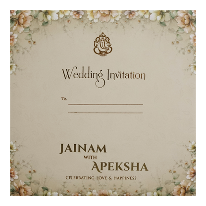 Cream Floral Padded Wedding Card - KSH72730