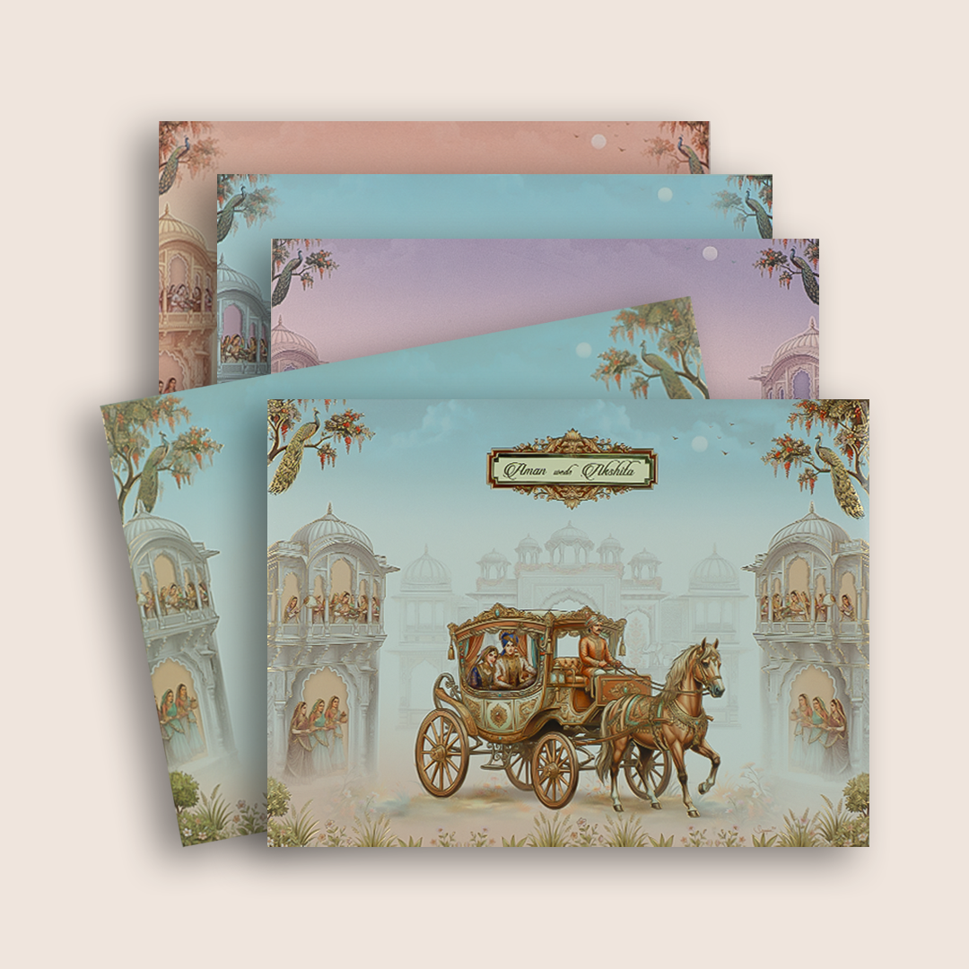 Grey Horse Chariot Luxury Invitation Box - KAA06010