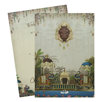Grey Royal Elephant Padded Wedding Card-KSH72530